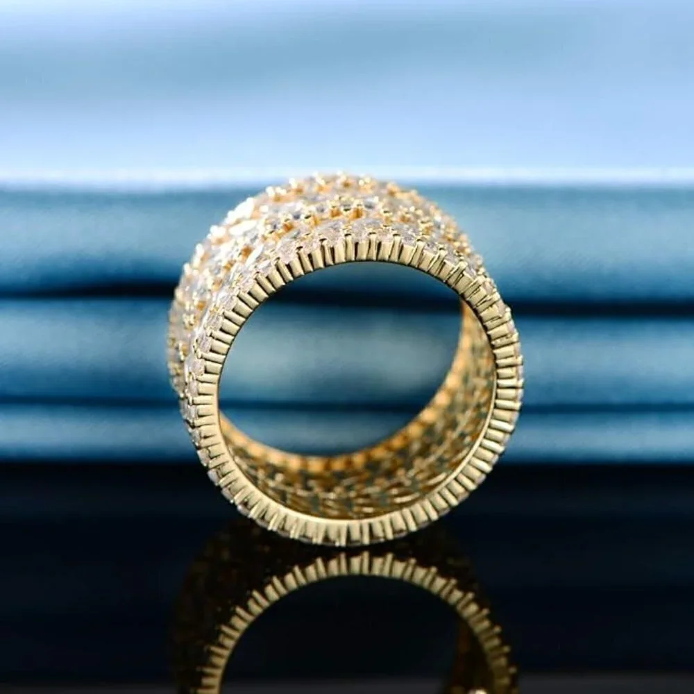 14K Yellow Gold Marquise Eternity Statement Ring Brilliant Sparkly Stacked Wide
